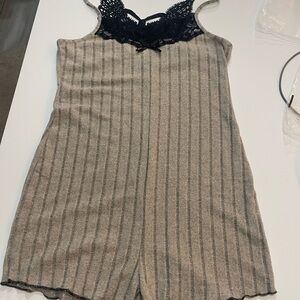 Ribbed Lace-Trimmed Sleep Romper